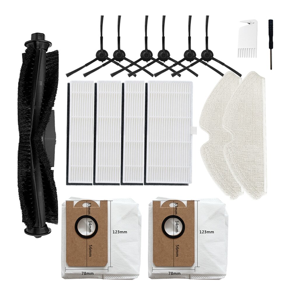 Main Side Brush Mop Cloth Dust Bag and Filter Replacement Accessories Kits for R1 Robotic Vacuum Cleaner